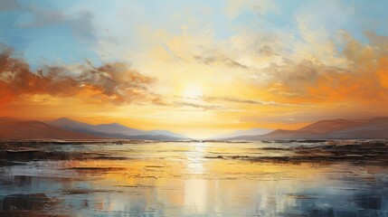 Obraz premium Sunset over the ocean, sunset over the sea, painting, art on canvas
