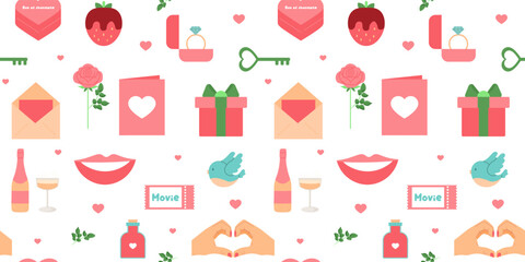 seamless pattern Valentine's day with different elements. Vector illustration. flat cartoon style. concept of wedding and love