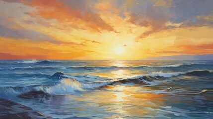 Obraz premium Sunset over the ocean, sunset over the sea, painting, art on canvas
