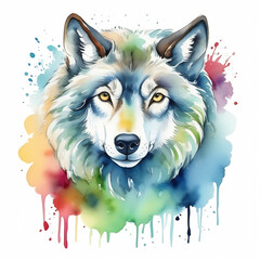 Wolf curled head watercolor painting. Cute wolf with a sheep wool colorful illustration. Concept of someone that seems to be good but is actually is bad. Beautiful wild animal picture.