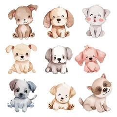 Vector hand drawn puppy collection