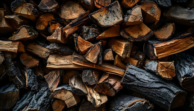 A pile of wood with many pieces of wood stacked on top of each other. The wood is brown and has a rustic appearance