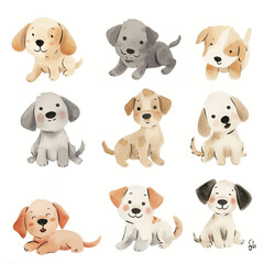 Vector hand drawn puppy collection