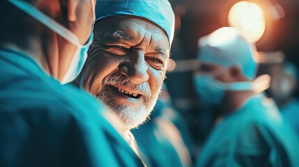 With a smile that lights up the room, middle aged surgeon showcases his expertise in the operating theatre. His compassion and skill bring comfort to patients, leaving a lasting impact. - Powered by Adobe