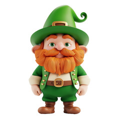 Obraz premium 3D Irish Leprechaun dwarf isolated on white transparent background. St Patrick's day
