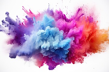 Colorful powder explosion on white background. - obrazy, fototapety, plakaty
