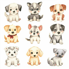 Vector hand drawn puppy collection