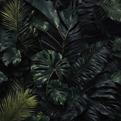Textures of abstract black leaves for palm leaf background