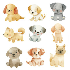 Vector hand drawn puppy collection