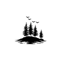 Obraz premium Silhouette of Trees and Birds on White Background 