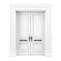 Double modern doors isolated on a transparent or white background. Modern door style close up. A design element to be inserted into a design or project.