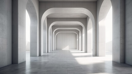 Modern concrete corridor interior with empty mock up. 