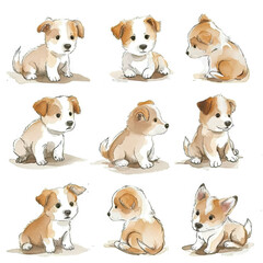 Fototapeta premium Vector hand drawn puppy collection