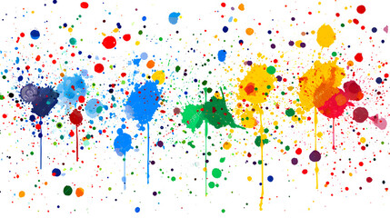 Abstract and colorful paint splatter pattern on a white backdrop, ideal for artistic backgrounds and creative graphic designs