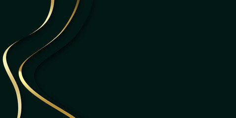 Curve golden line on dark green shade background. Luxury realistic concept