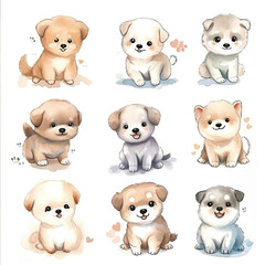 Vector hand drawn puppy collection