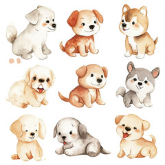 Vector hand drawn puppy collection