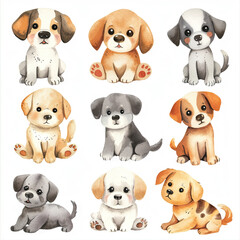 Obraz premium Vector hand drawn puppy collection