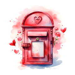 Love mailbox with envelopes. Happy Valentine's day  illustration isolated on transparent background