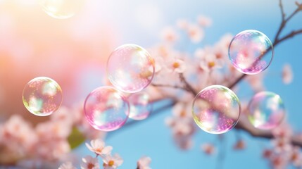 Soap bubbles on a blurred background