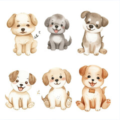 Vector hand drawn puppy collection