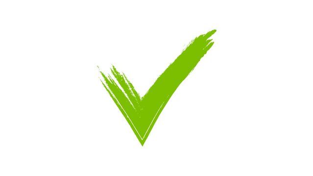 Check mark brush paint style symbol animation on white and alpha channel background.