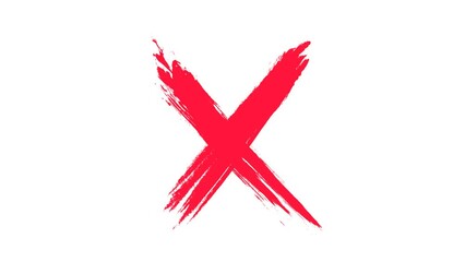 Red cross brush paint symbol animation on white and alpha channel background.