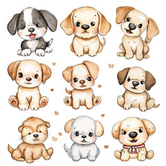 Vector hand drawn puppy collection