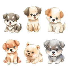 Vector hand drawn puppy collection