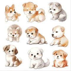 Vector hand drawn puppy collection
