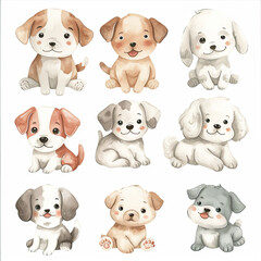 Vector hand drawn puppy collection
