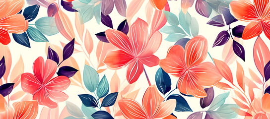 Springtime Blossoms Pattern: Blend of pastel florals palette evokes the gentle spirit of spring, Blossoms background - obrazy, fototapety, plakaty