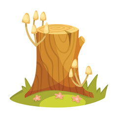 Tree Stump on Green Lawn as Landscape Element Vector Illustration