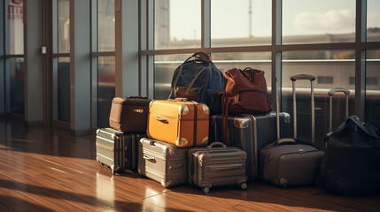 Baggage and bags in airport. Ai generated art.