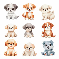 Vector hand drawn puppy collection