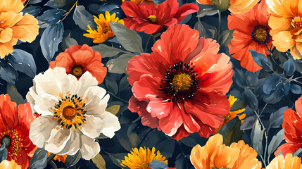 Exotic Blossoms Abound: Vibrant Hibiscus Pattern with Lush Greenery, hibiscus flowers intertwined with rich foliage background