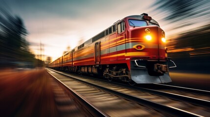 Fototapeta premium Dynamic train motion blur: high-speed railway transportation with blurred motion effect 