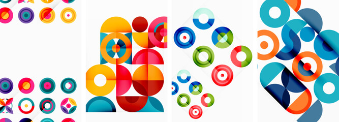Circles and rings geometric backgrounds. Posters for wallpaper, business card, cover, poster, banner, brochure, header, website