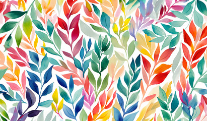 Vibrant and fresh foliage texture: multicolored watercolor leaves in various shapes - perfect for a range of design projects