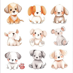 Vector hand drawn puppy collection