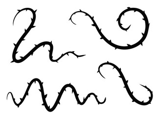 Thorn branch or vine. Natural intertwined pattern. Element of tattoo with spike.