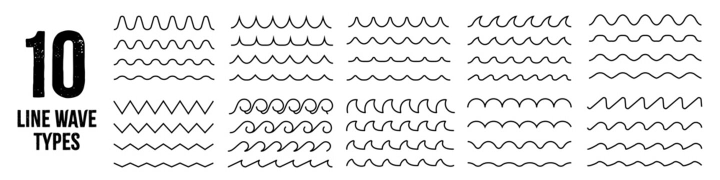 Line wave types set. Linear style.