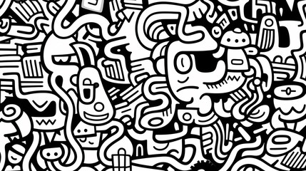 Obraz premium Funny doodle seamless pattern, artistic background
