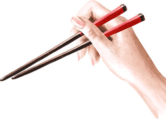 Asian soup Ramen Hand drawn watercolor illustration  isolated on white background