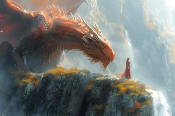 Foto op Plexiglas Enchanting fantasy world with majestic dragon, evoking imagination and magic in a mystical landscape © River Girl