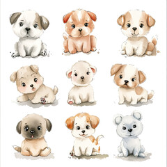 Vector hand drawn puppy collection