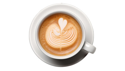 cup of coffee png. cup of cappuccino png. cup of white coffee top view png. coffee cup full of coffee bird's eye view isolated. coffee with milk png - obrazy, fototapety, plakaty