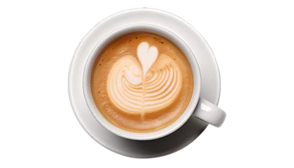 Foto op Plexiglas cup of coffee png. cup of cappuccino png. cup of white coffee top view png. coffee cup full of coffee bird's eye view isolated. coffee with milk png © Divid