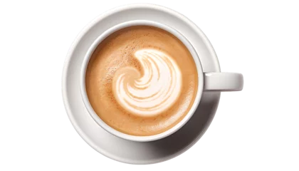 Foto op Plexiglas cup of coffee png. cup of cappuccino png. cup of white coffee top view png. coffee cup full of coffee bird's eye view isolated. coffee with milk png © Divid