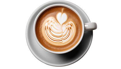cup of coffee png. cup of cappuccino png. cup of white coffee top view png. coffee cup full of coffee bird's eye view isolated. coffee with milk png - obrazy, fototapety, plakaty
